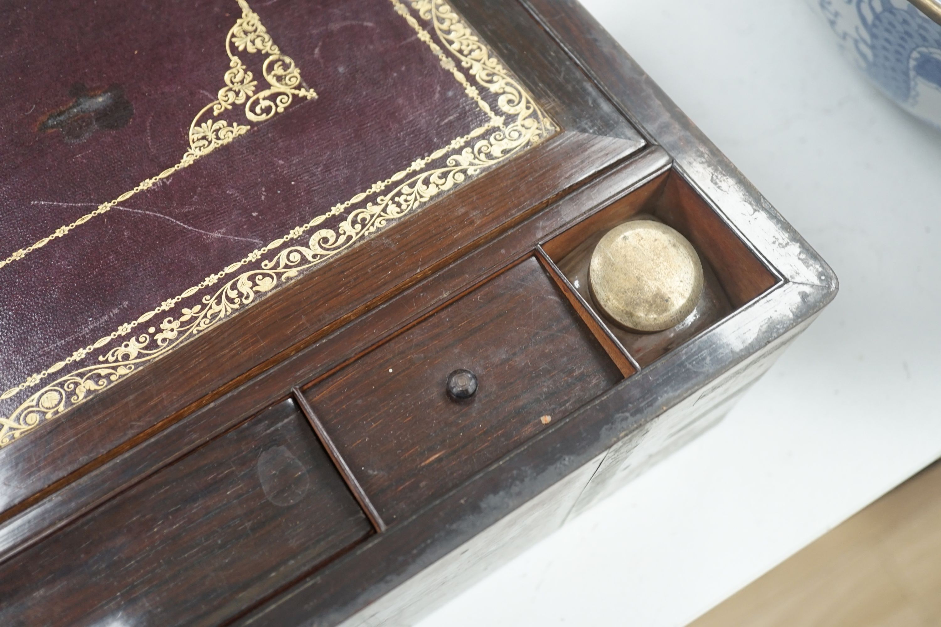 A Victorian rosewood writing slope (a.f.), 50cm